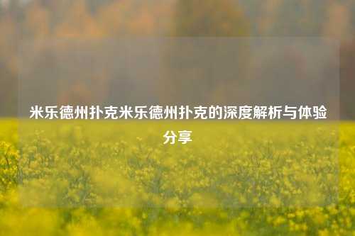 米乐德州扑克米乐德州扑克的深度解析与体验分享