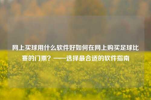 网上买球用什么软件好如何在网上购买足球比赛的门票？——选择最合适的软件指南