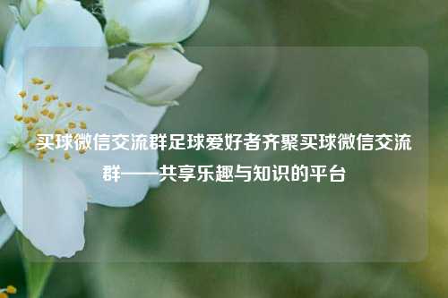 买球微信交流群足球爱好者齐聚买球微信交流群——共享乐趣与知识的平台